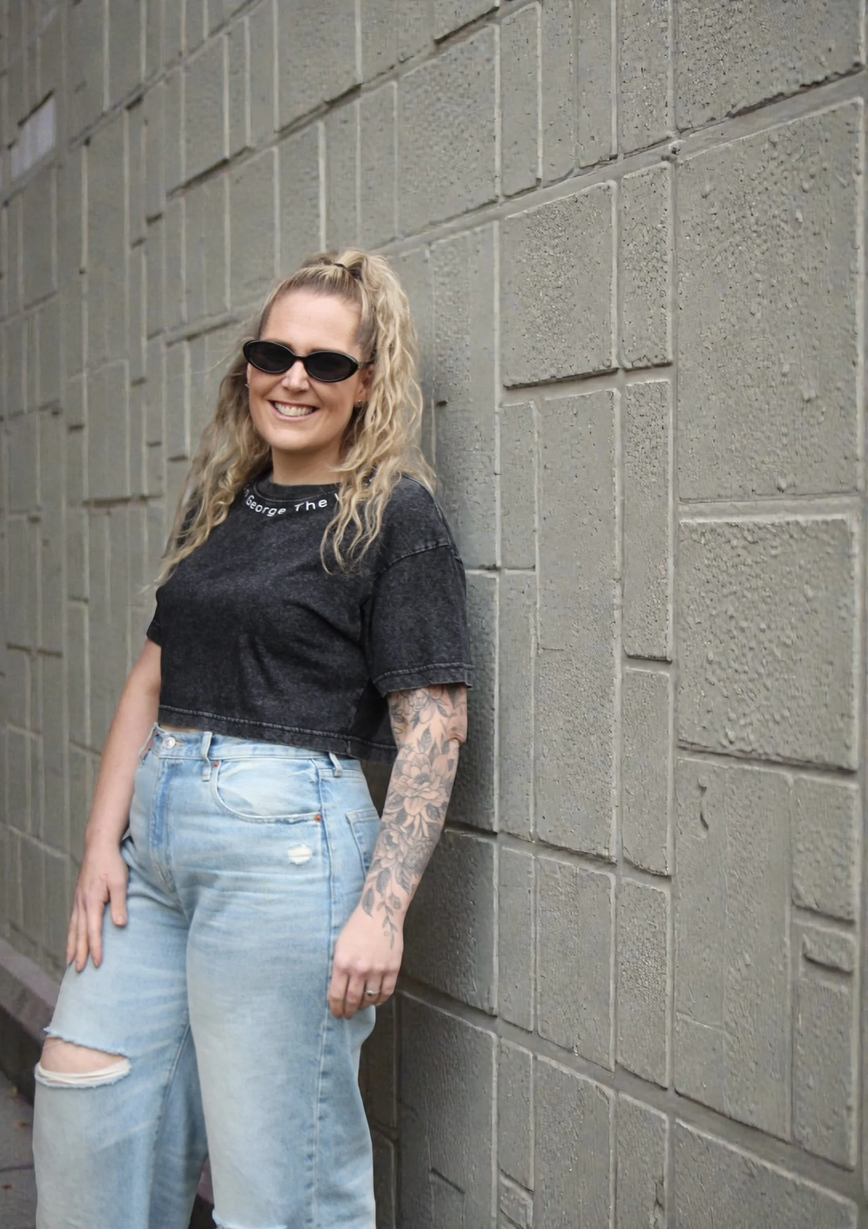 Ladie's Signature Cropped Tee - Washed Black