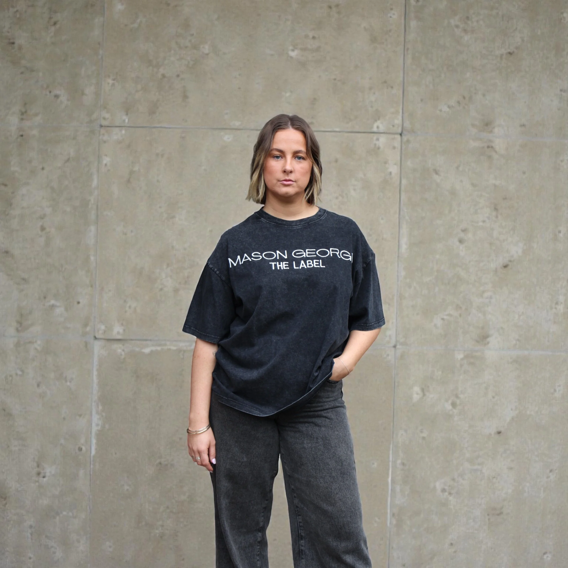 The Vintage Embroidered Relaxed Tee - Washed Black