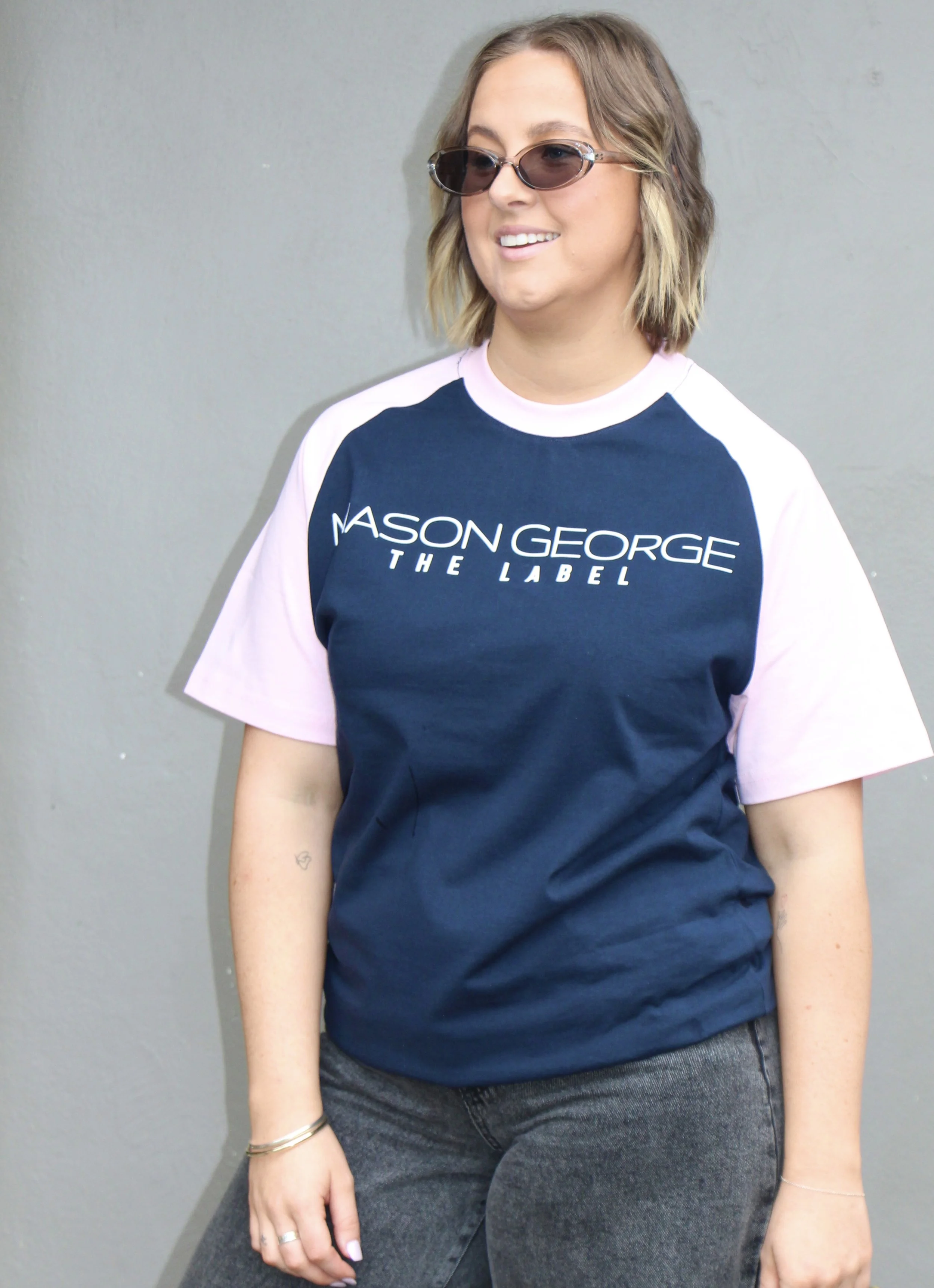 Raglan Retro Relaxed Tee - Navy/Pink