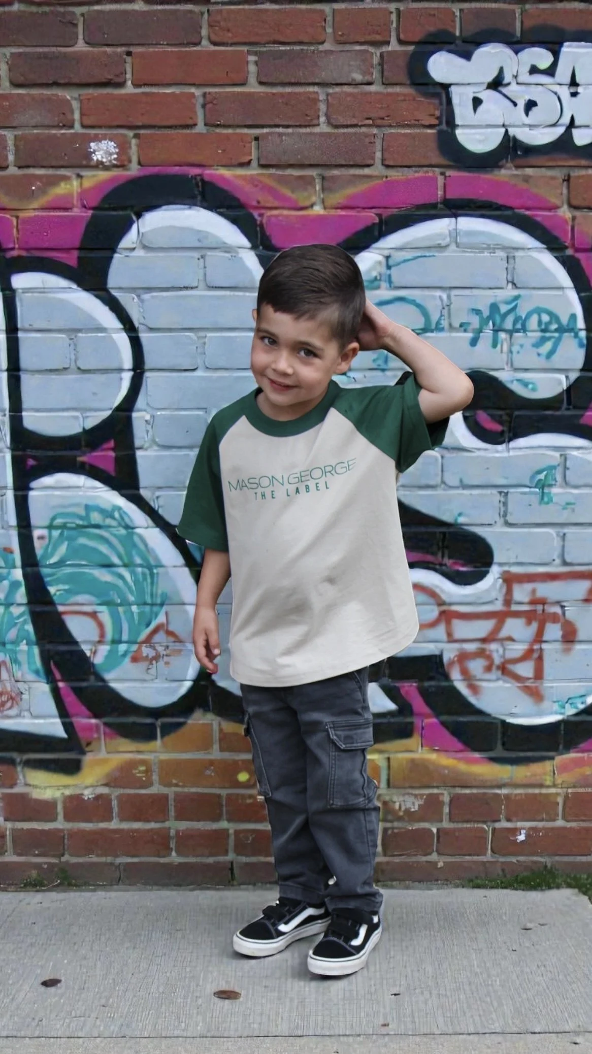 Retro Raglan Kids Tee - Cream/Green