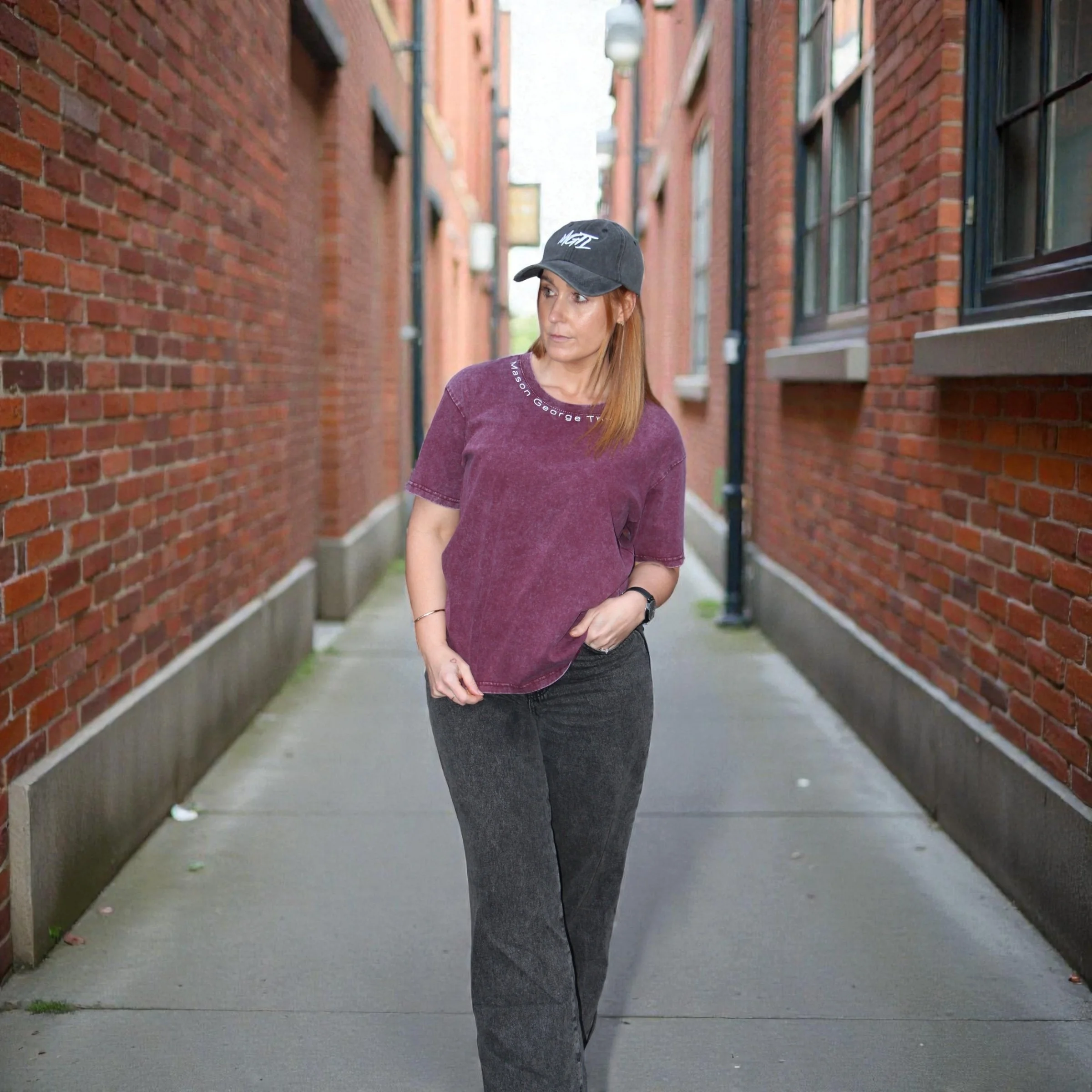 Ladies Retro Chest Tee - Washed Deep Red