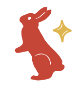 Red cartoon rabbit with a yellow star.