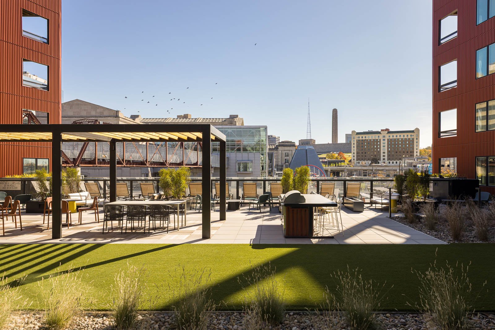 Architectural photography of Tracks exterior showing light, shadow, and material contrast.