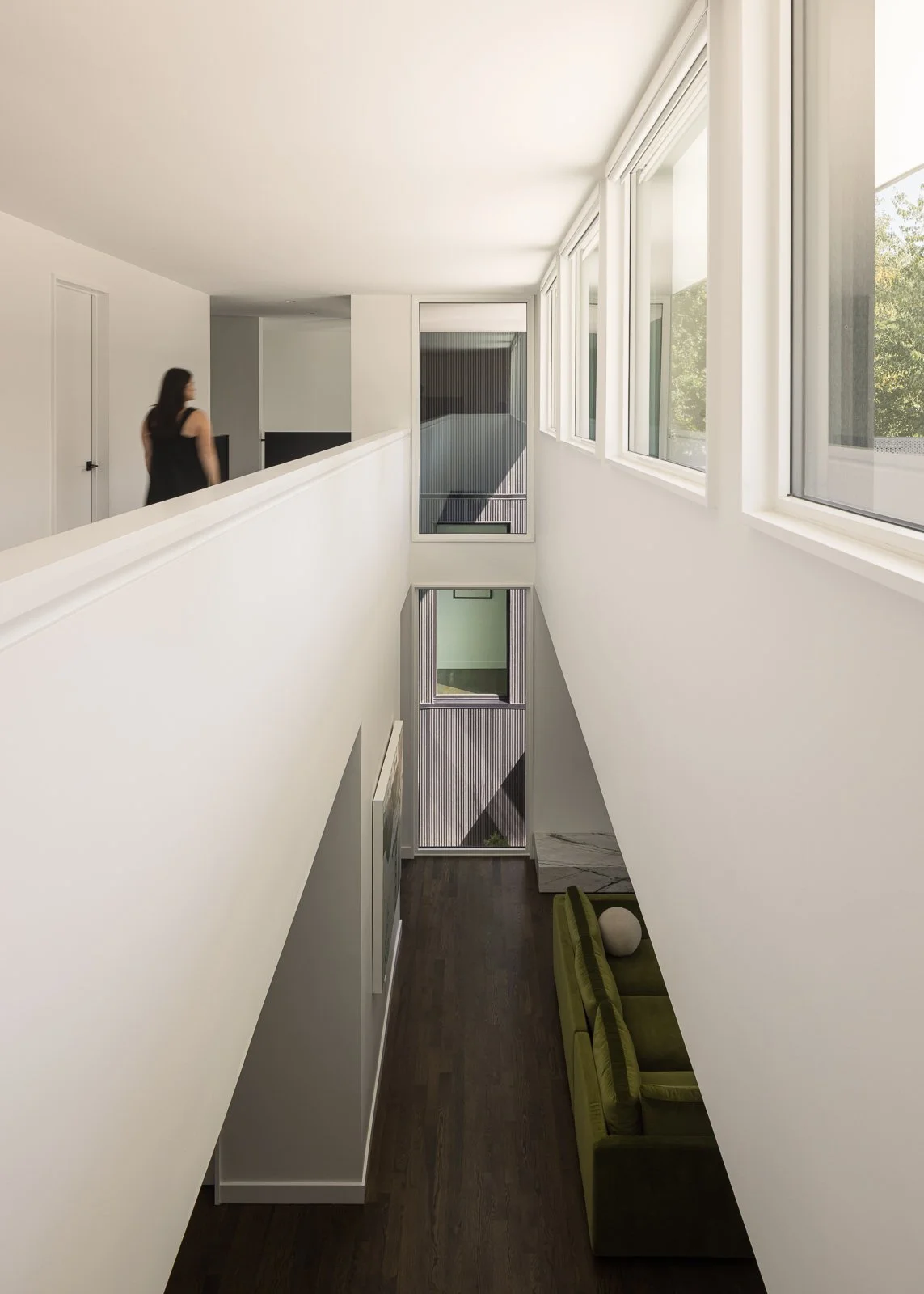 Interior hallway at Prairie Light capturing spatial perspective, lighting, and architectural features