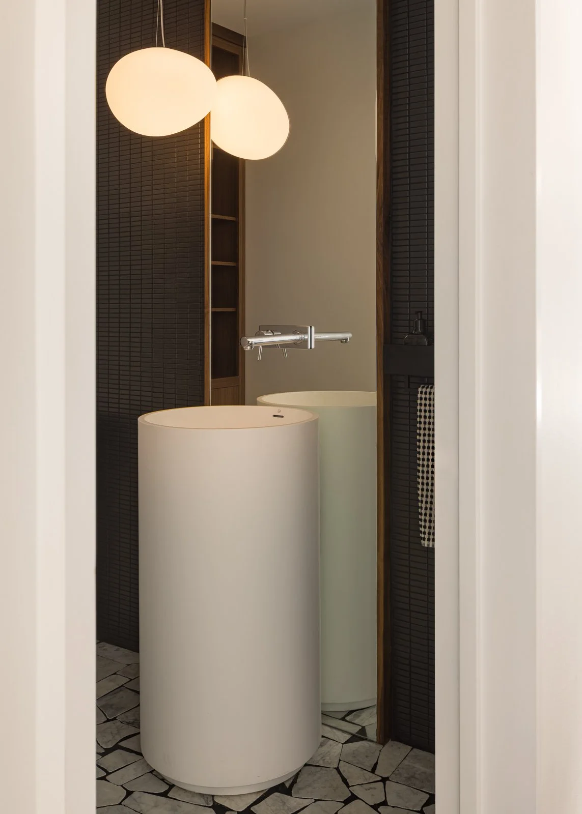Interior bathroom at Prairie Light residence with clean design and architectural detailing
