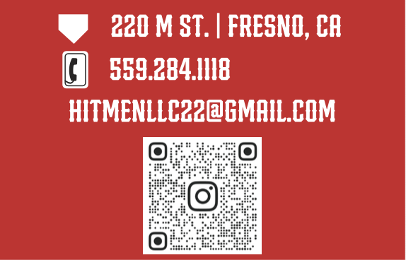 Red background business card displaying address, phone number, email, and an Instagram QR code.
