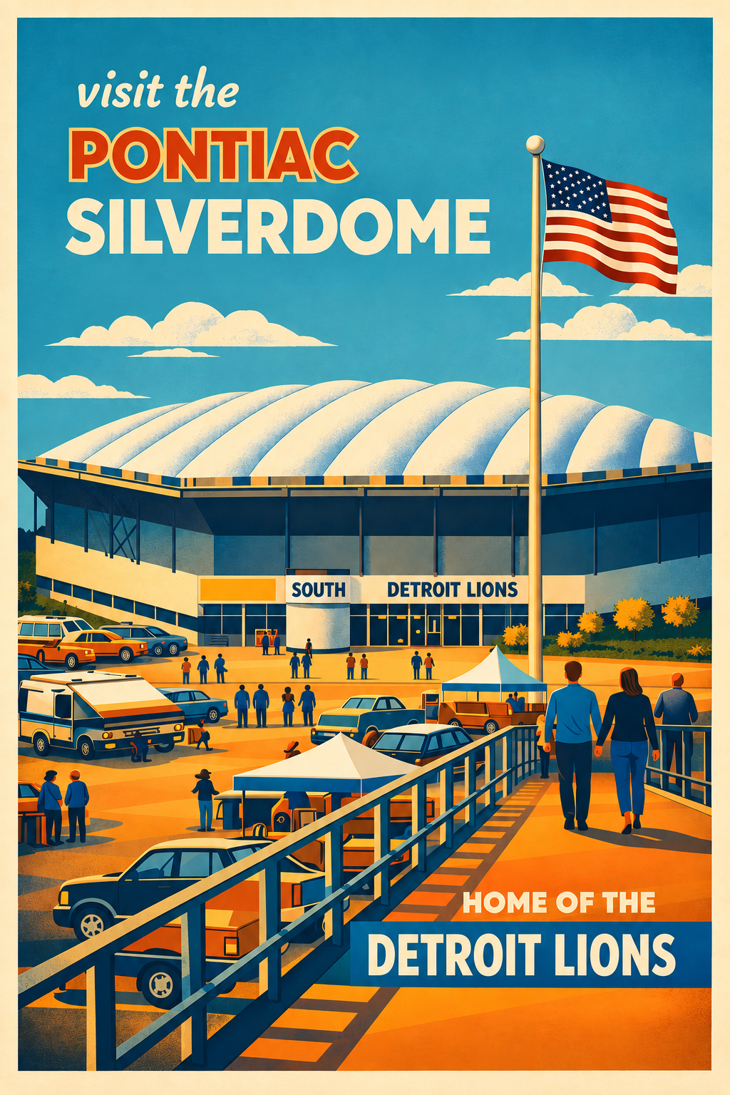 Pontiac Silverdome Retro Travel Poster
