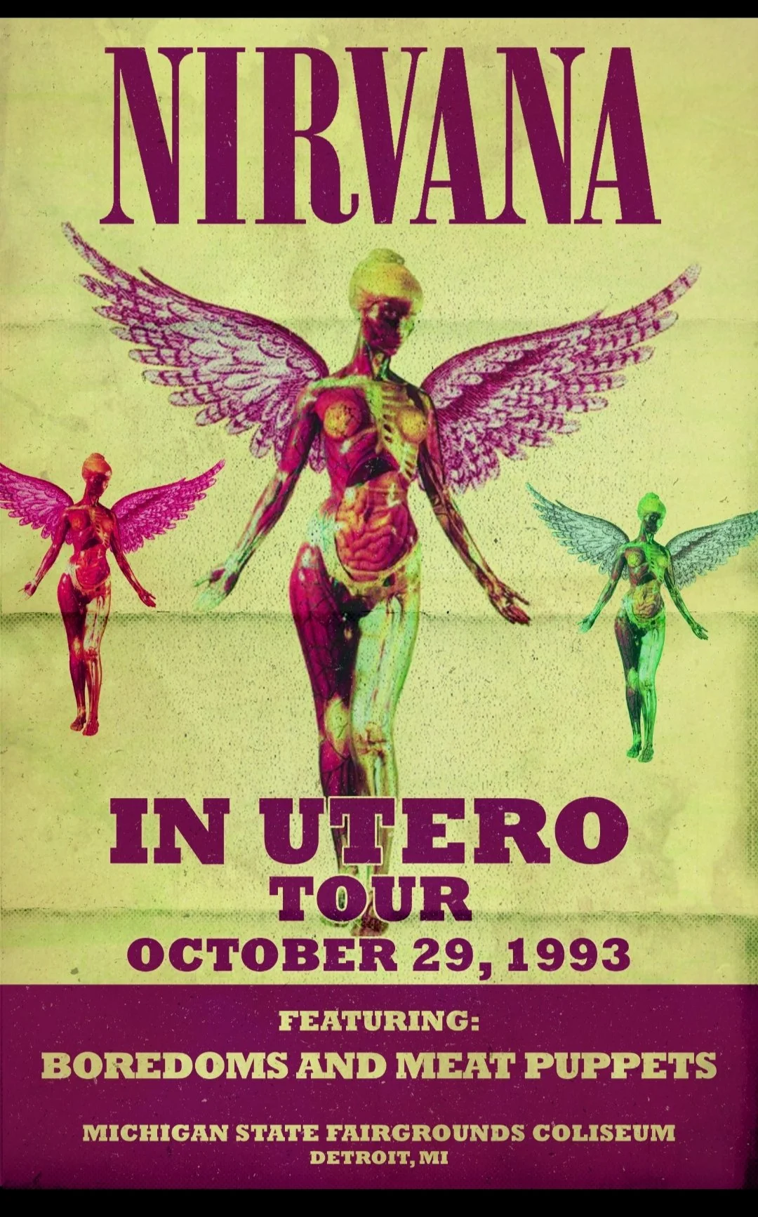 Nirvana 'In Utero' 1993 Detroit Concert Poster