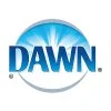 Dawn logo with blue text and a globe background