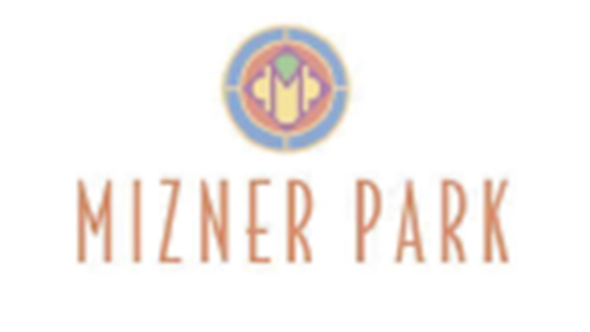 Mizner Park logo with colorful emblem and brown text