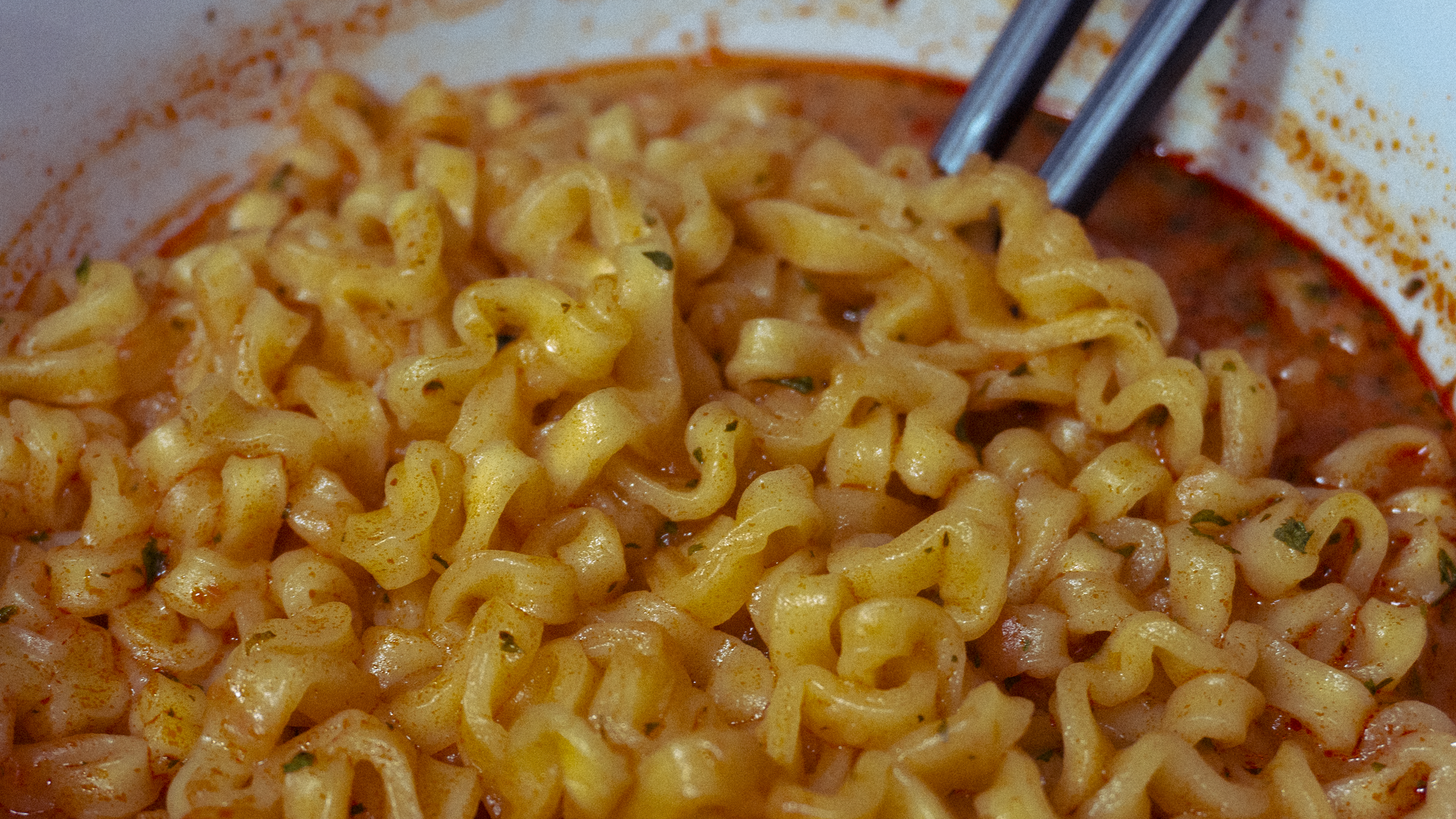 An edited photo of Buldak ramen