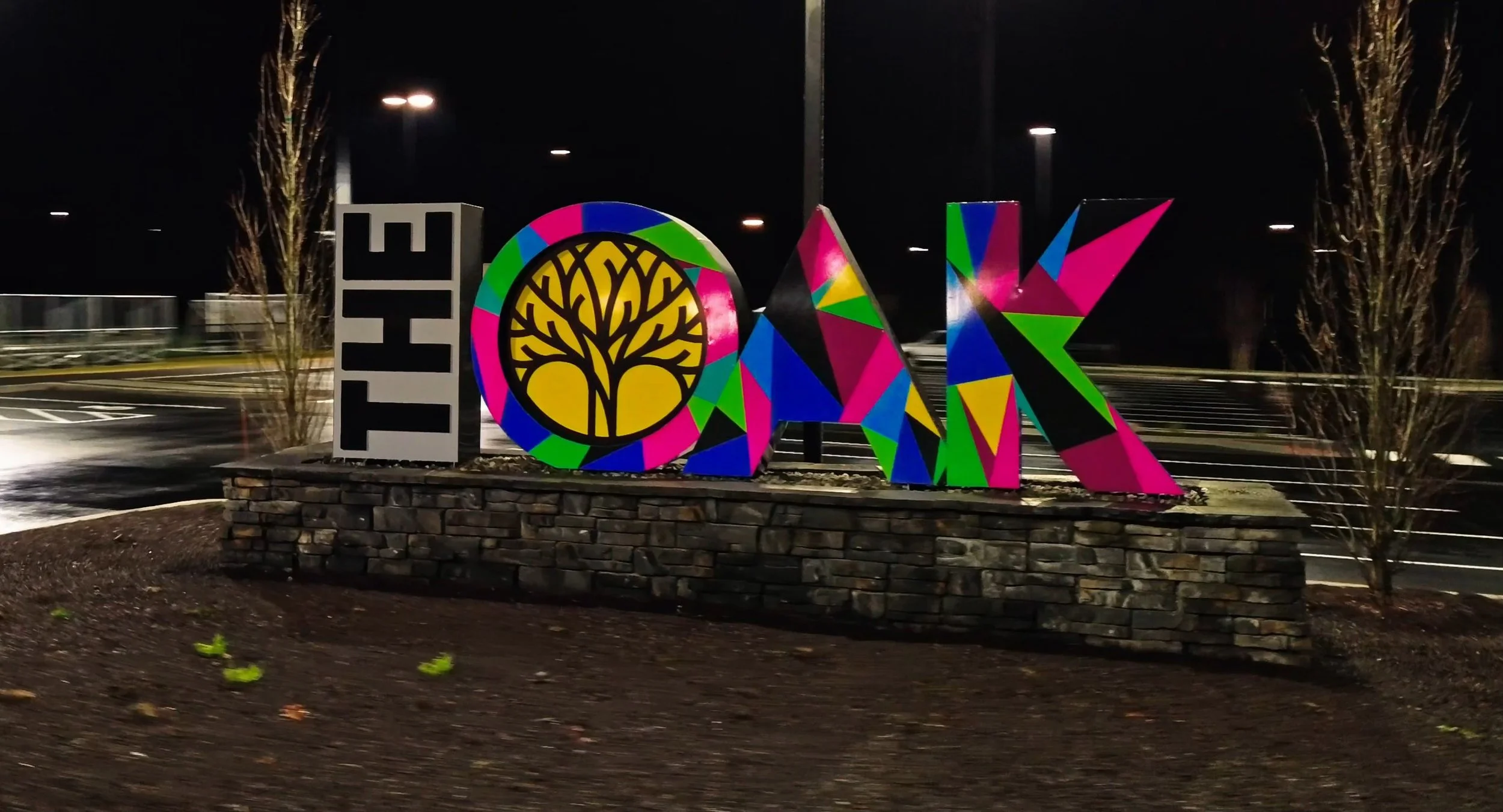 A screenshot from an edited video of a rotational shot around a sign using my drone at "The Oak" in Manchester, Connecticut