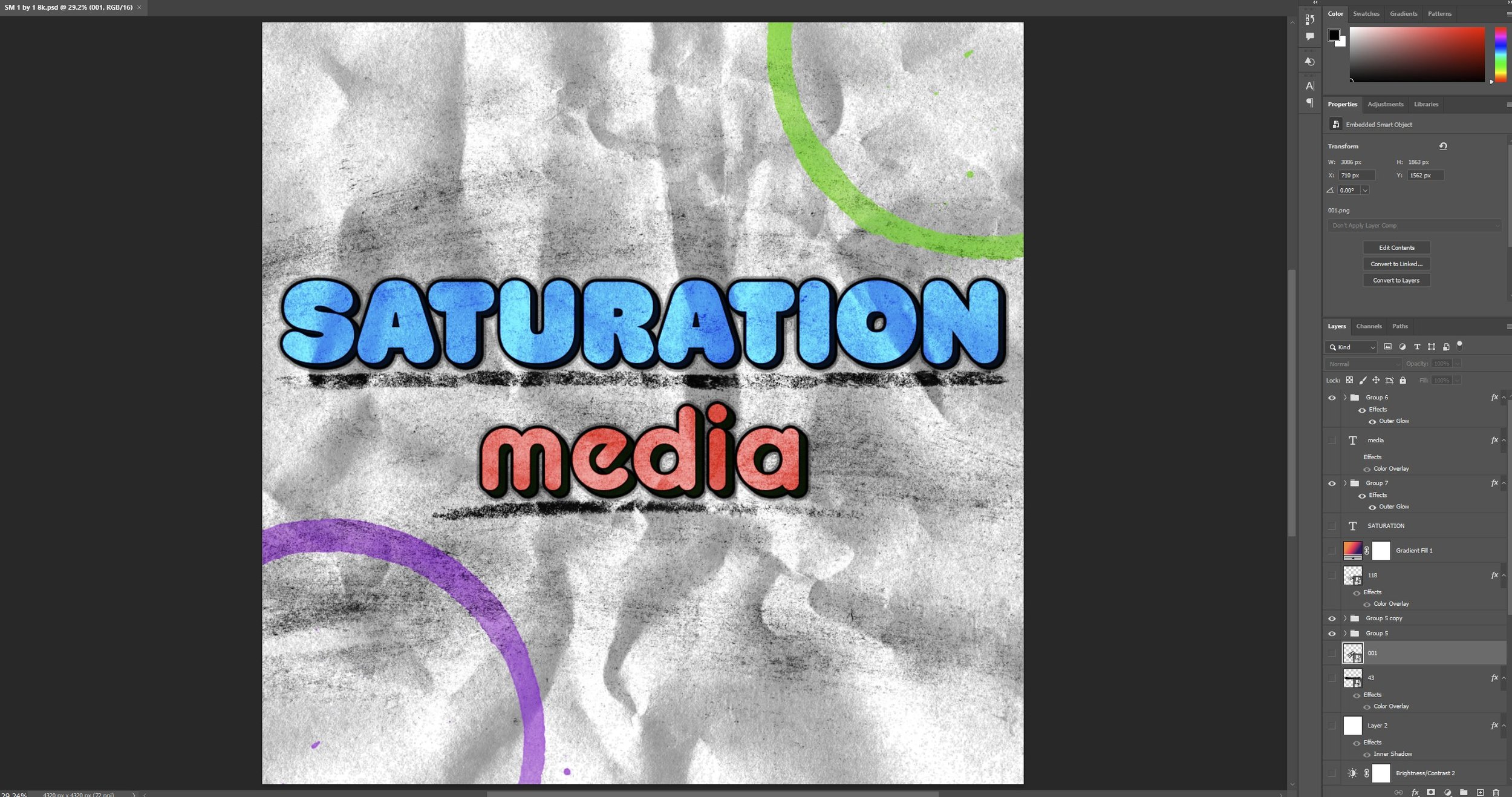 A screenshot of the .PSD for Saturation Media's logo that I designed and created