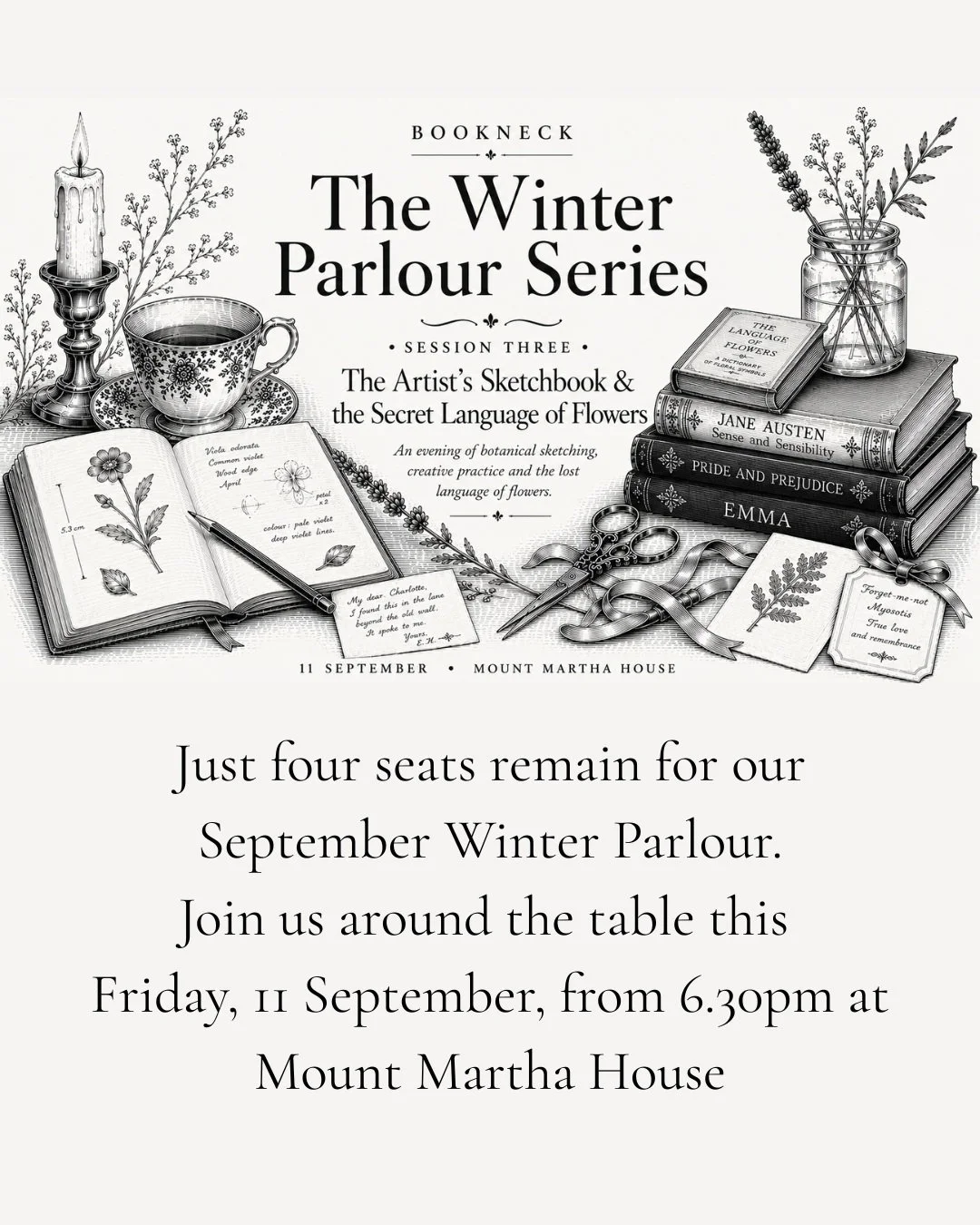 This Friday, we&rsquo;re turning the Parlour over to sketchbooks, flowers and the curious meanings once tucked inside a bouquet. 🌿✏️

Mornington Peninsula artist @susanrobson4669 will be joining us for an evening of botanical sketching, creative pra