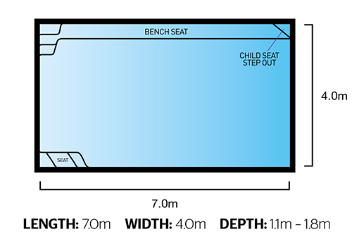 Freedom Pools Entertainer 7m pool diagram  - available through Plungeit Pools Queensland