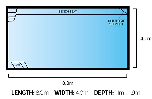 Freedom Pools Entertainer 8m pool diagram  - available through Plungeit Pools Queensland