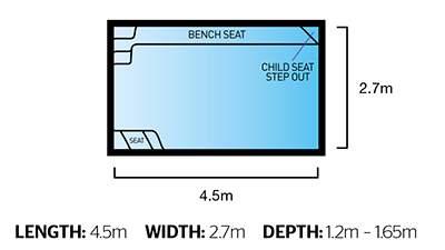 Freedom Pools Entertainer 4.5m pool diagram - available through Plungeit Pools Queensland