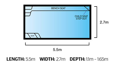 Freedom Pools Entertainer 5.5m pool diagram  - available through Plungeit Pools Queensland