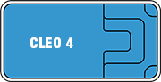 Blue rectangular object with the text 'CLEO 4' on it.