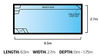 Freedom Pools Entertainer 6.5m pool diagram  - available through Plungeit Pools Queensland