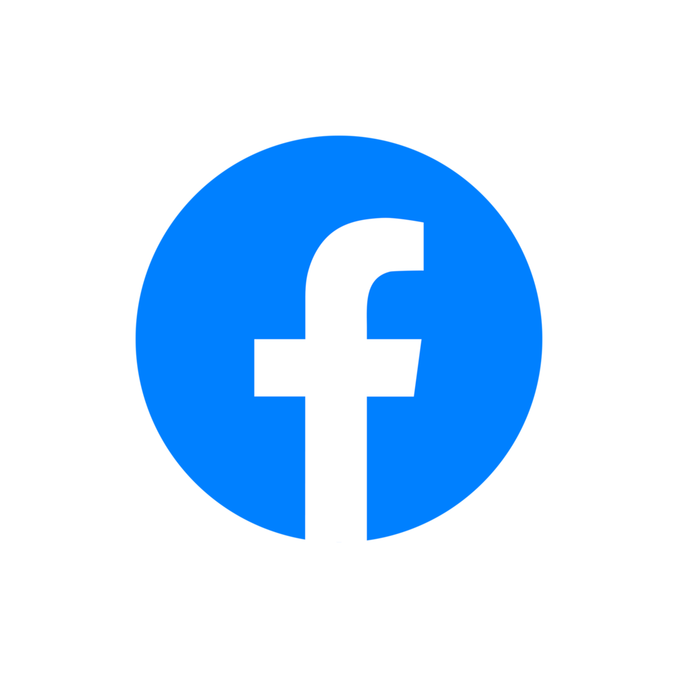 Facebook logo with a blue circle and white lowercase 'f' in the center.