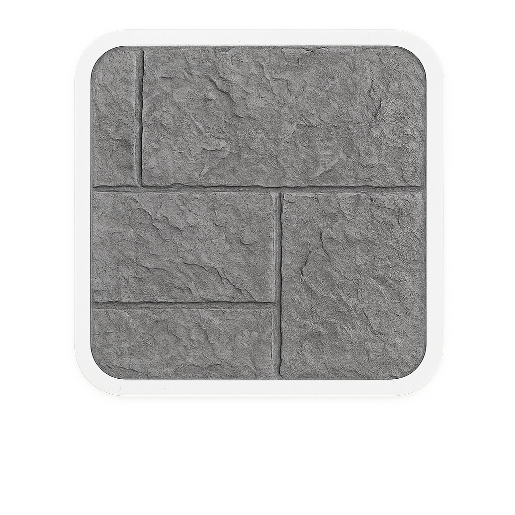 Close-up of a gray stone tile with a textured surface, showing four rectangular stones arranged in a 2x2 grid with visible grout lines.