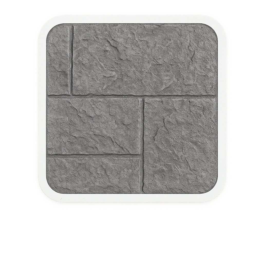 Close-up of a gray stone tile with a textured surface, showing four rectangular stones arranged in a 2x2 grid with visible grout lines.