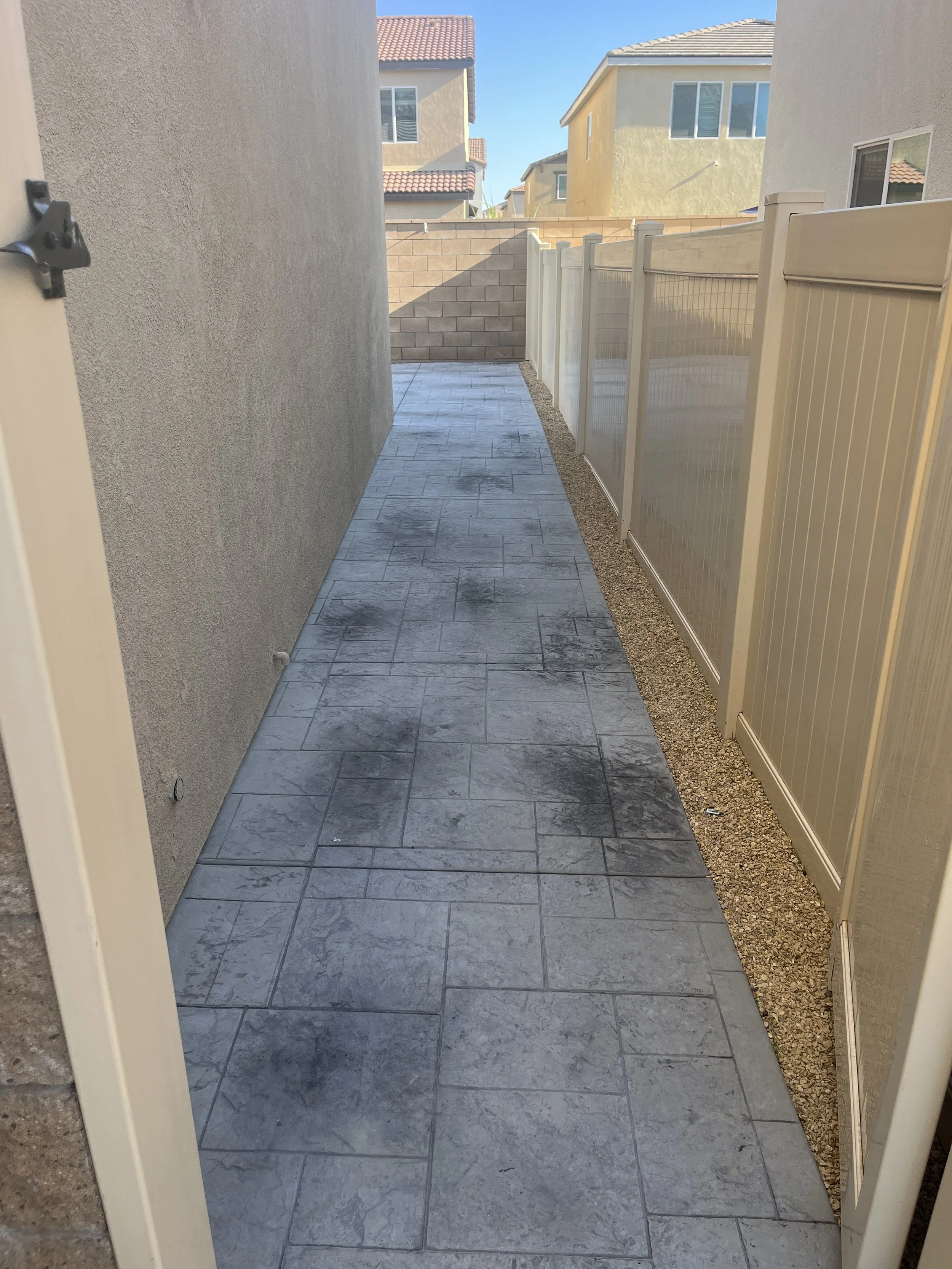 Stamped concrete patio texture detail in Menifee CA