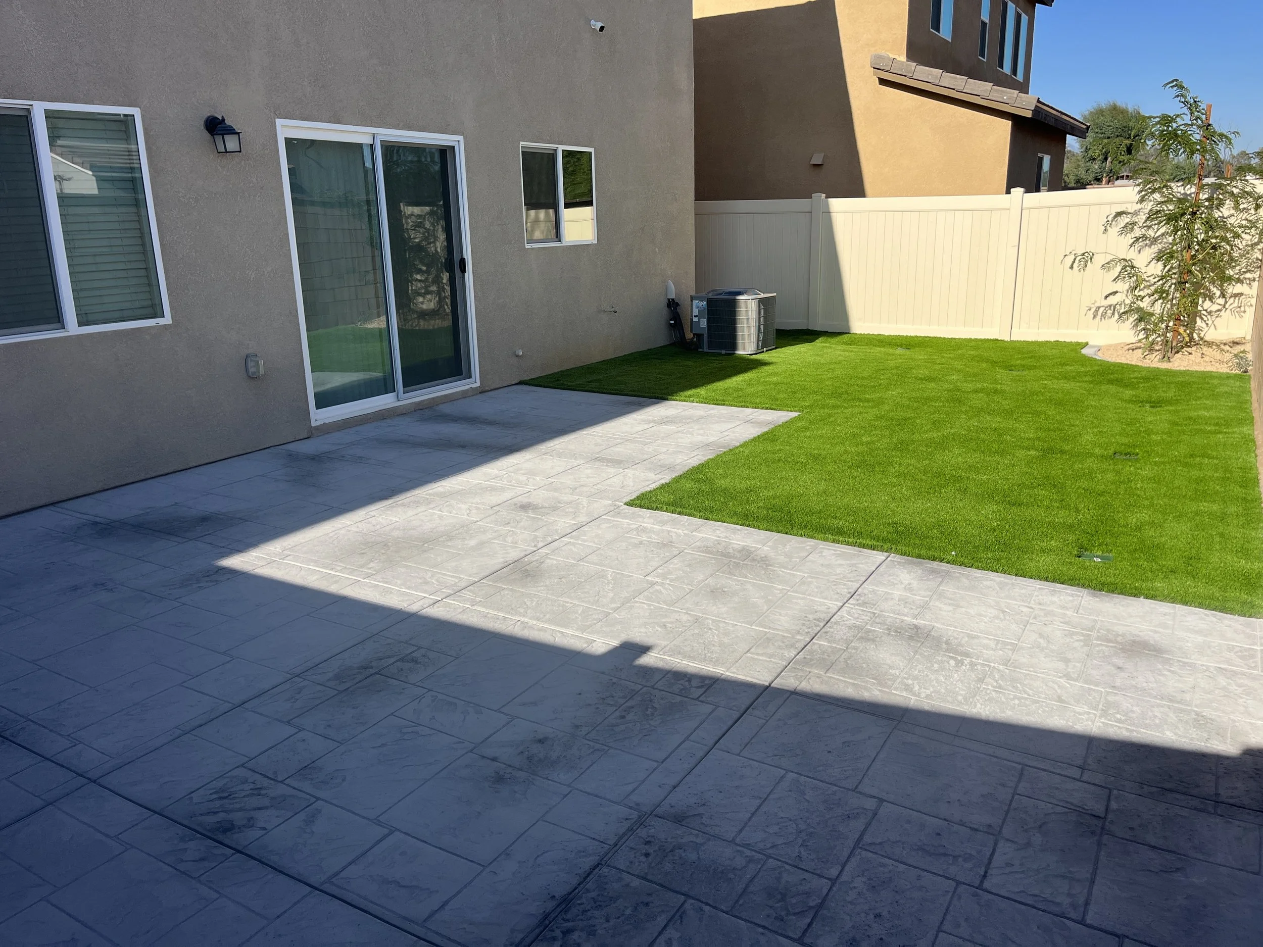 Stamped concrete patio and landscaping project completed in Menifee California