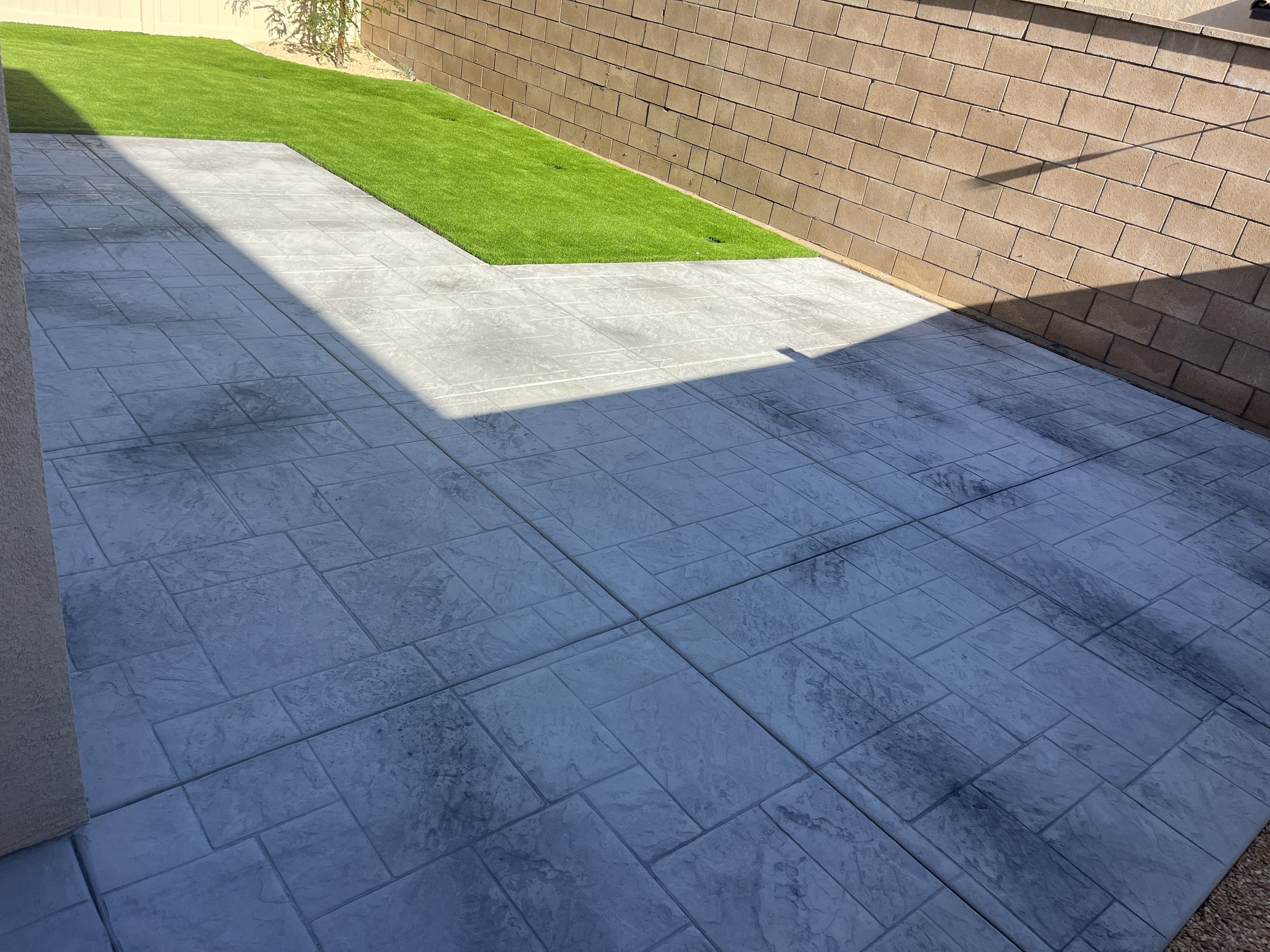 Menifee backyard upgrade with stamped concrete and landscape design