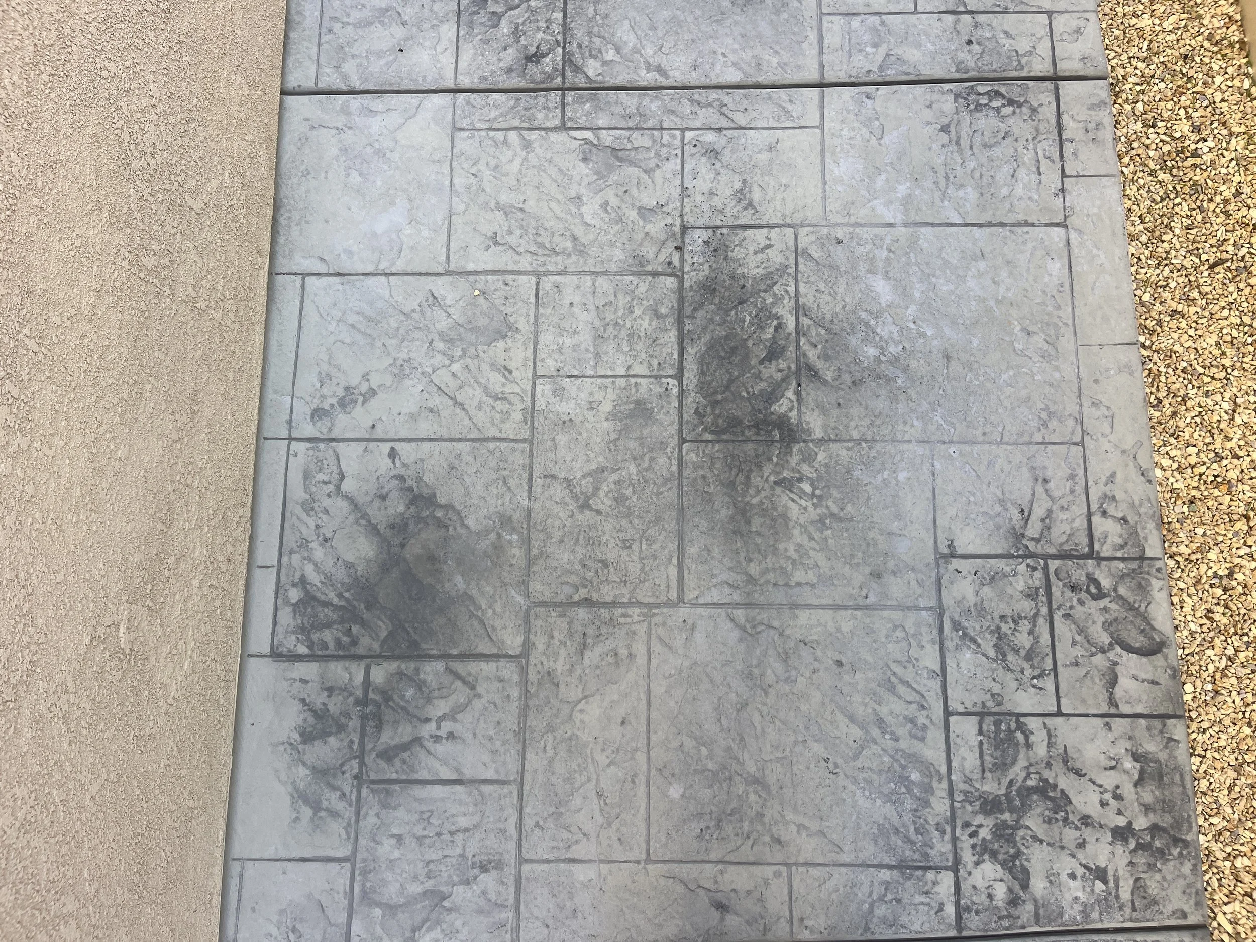 Color concrete patio connected to artificial turf yard in Menifee