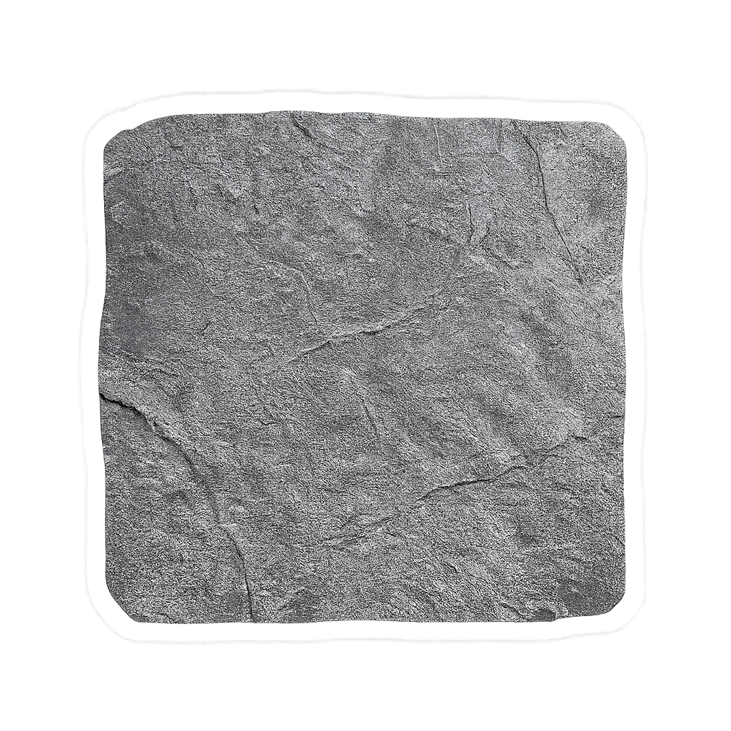 A close-up of a square gray textured stone or concrete slab with visible cracks and rough surface.