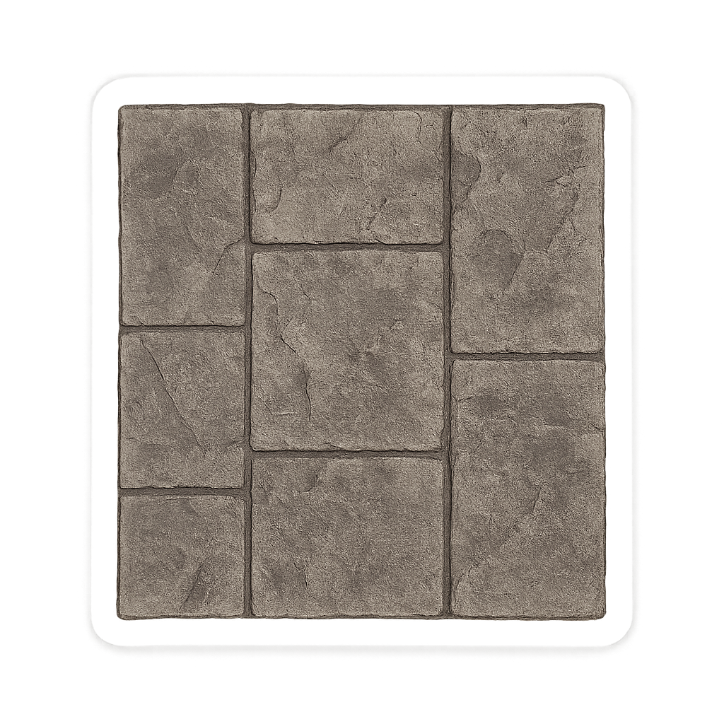 A square tile layout with nine concrete tiles in a 3x3 grid, surrounded by a white border.