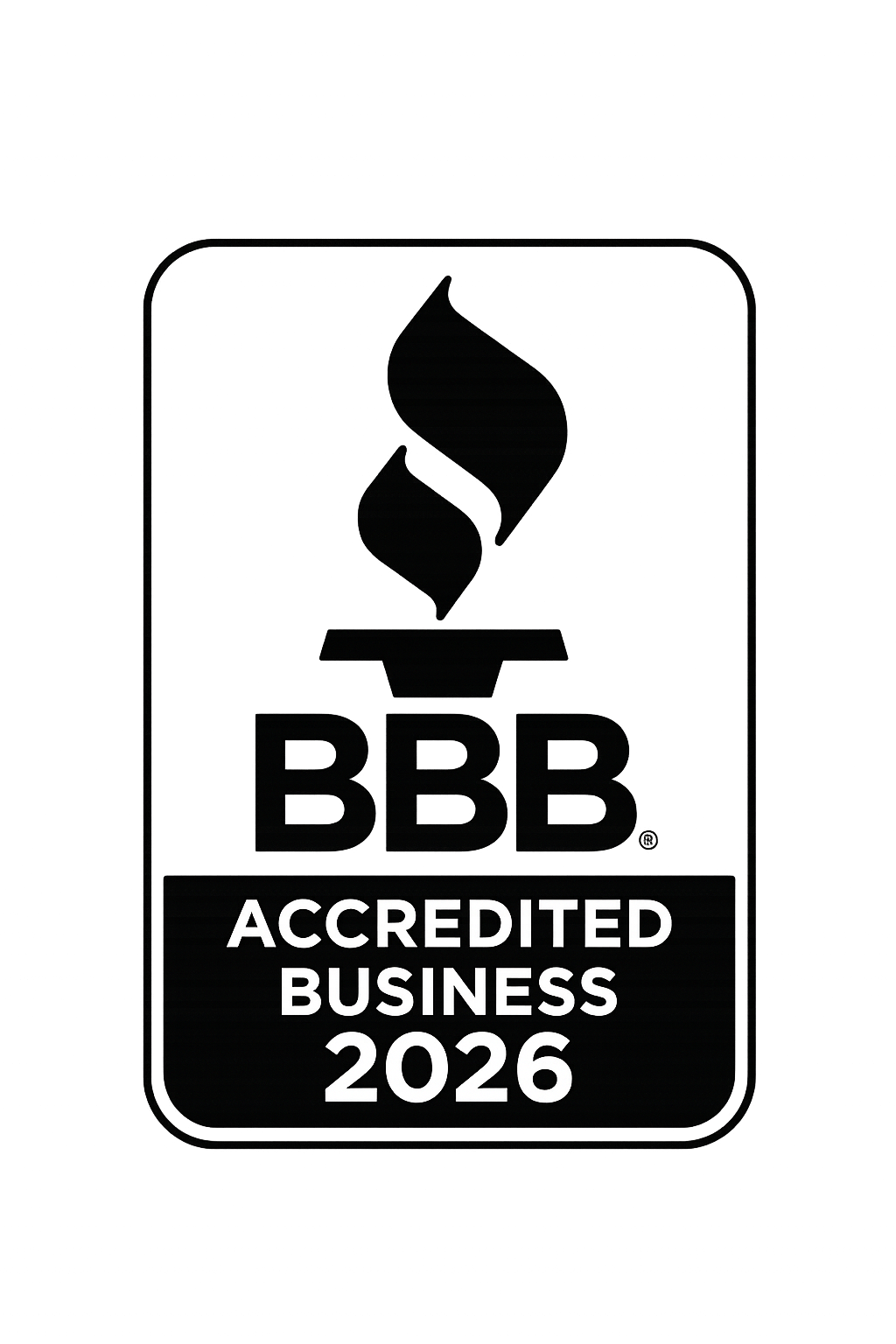 BBB accreditation badge with the text 'Accredited Business 2026'.