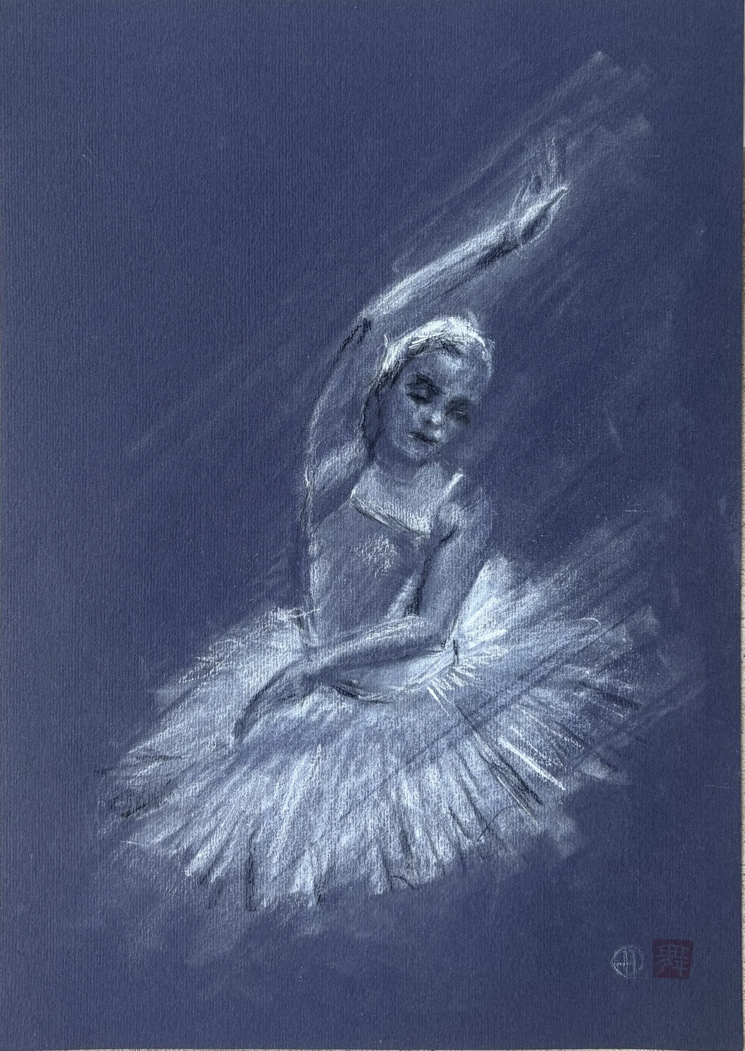 Elissa  2025. White charcoal on pastel toned paper 21 x 29cm SOLD