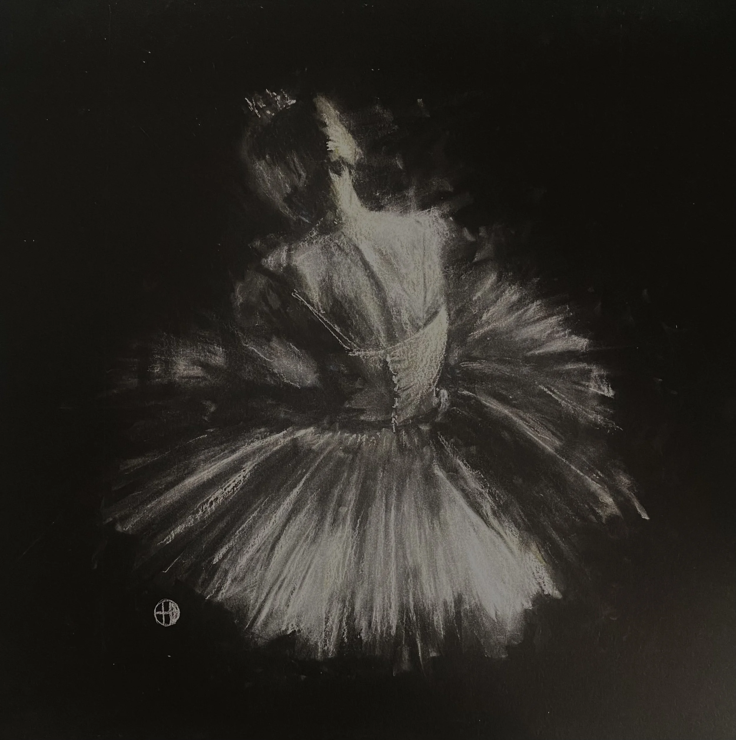 NYC B&W SWAN 2024. White charcoal on black paper 29 x 21cm SOLD Finalist at Kenilworth Art Fest