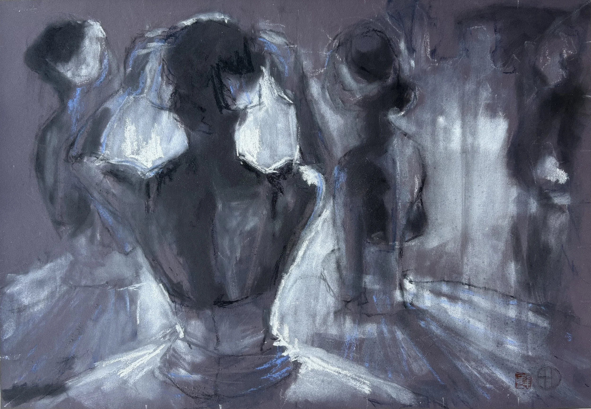 Cygnets 2025. Pastel on aubergine colourfix paper 42 x 29cm 