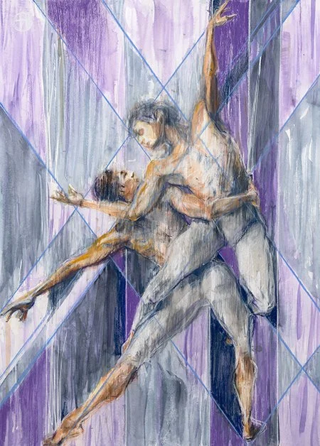 Dynamic Parallels 2024. Mixed media on paper 56 x 76cm SOLD Finalist at RQAS Figurative Award 2024