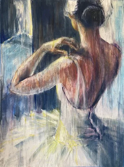 Odette 2025. Mixed media on paper 56 x 76cm SOLD Finalist at Brisbane Rotary Art Gala 2025