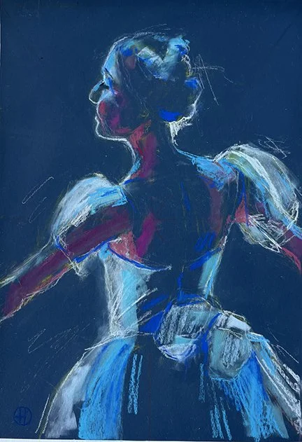 Sachiko 2025. Pastel on storm blue colourfix paper 29 x 42cm SOLD