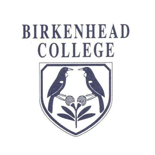 Birkenhead College logo with two birds facing each other, sitting on a flower.