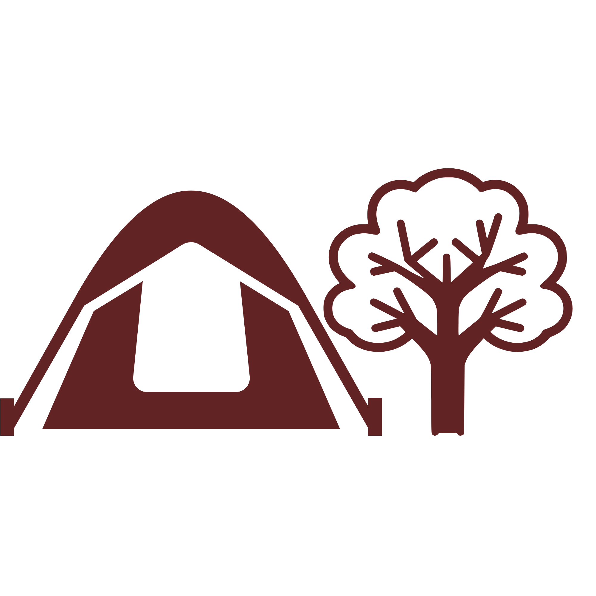 Illustration of a volcano erupting with lava and smoke, alongside a leafy tree.
