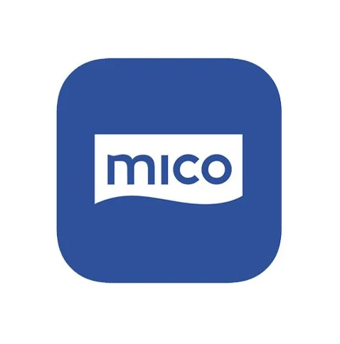 The Mico logo with white text on a blue rounded square background.