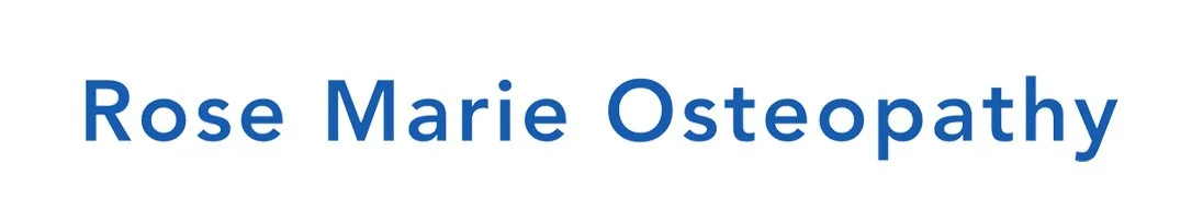 Text reading 'Rose Marie Osteopathy' in blue font on a white background.