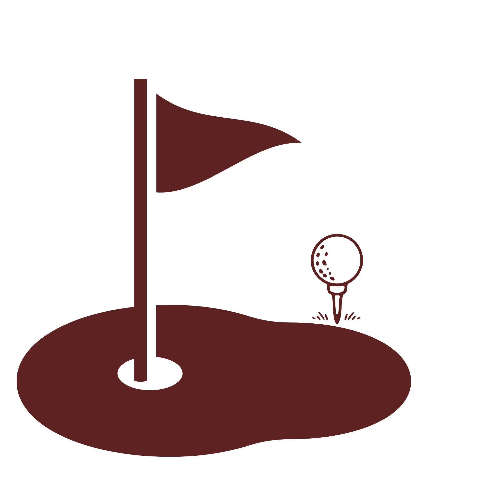 Illustration of a flag on a golf course and a golf ball on a tee.