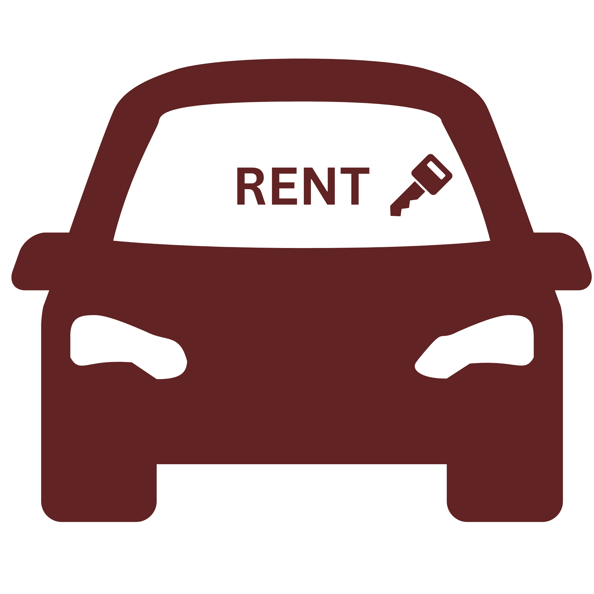 Illustration of a stylized car with a sign that says 'RENT' and a key hanging from the window