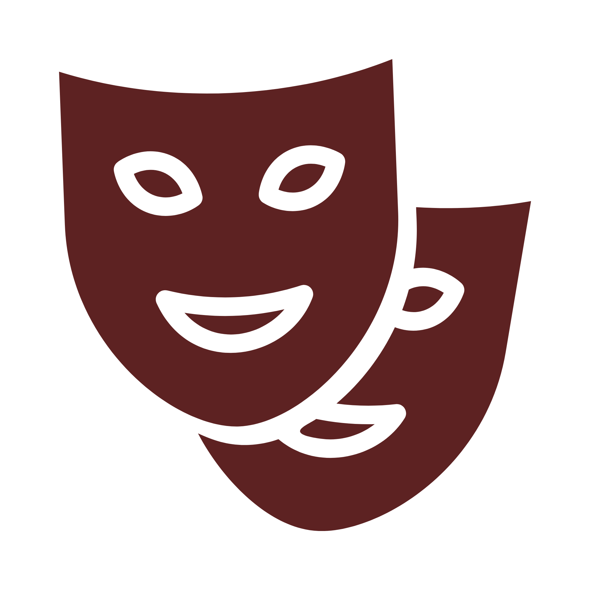 Illustration of a two smiling theatre masks, one in front of the other.