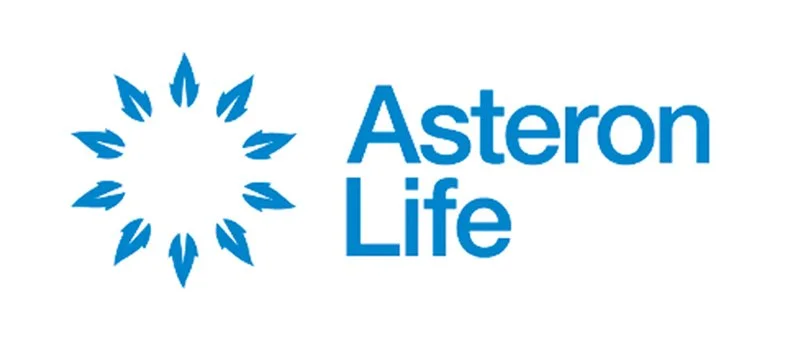 Asteron Life logo with a blue sunburst design and the words "Asteron Life" in blue text.
