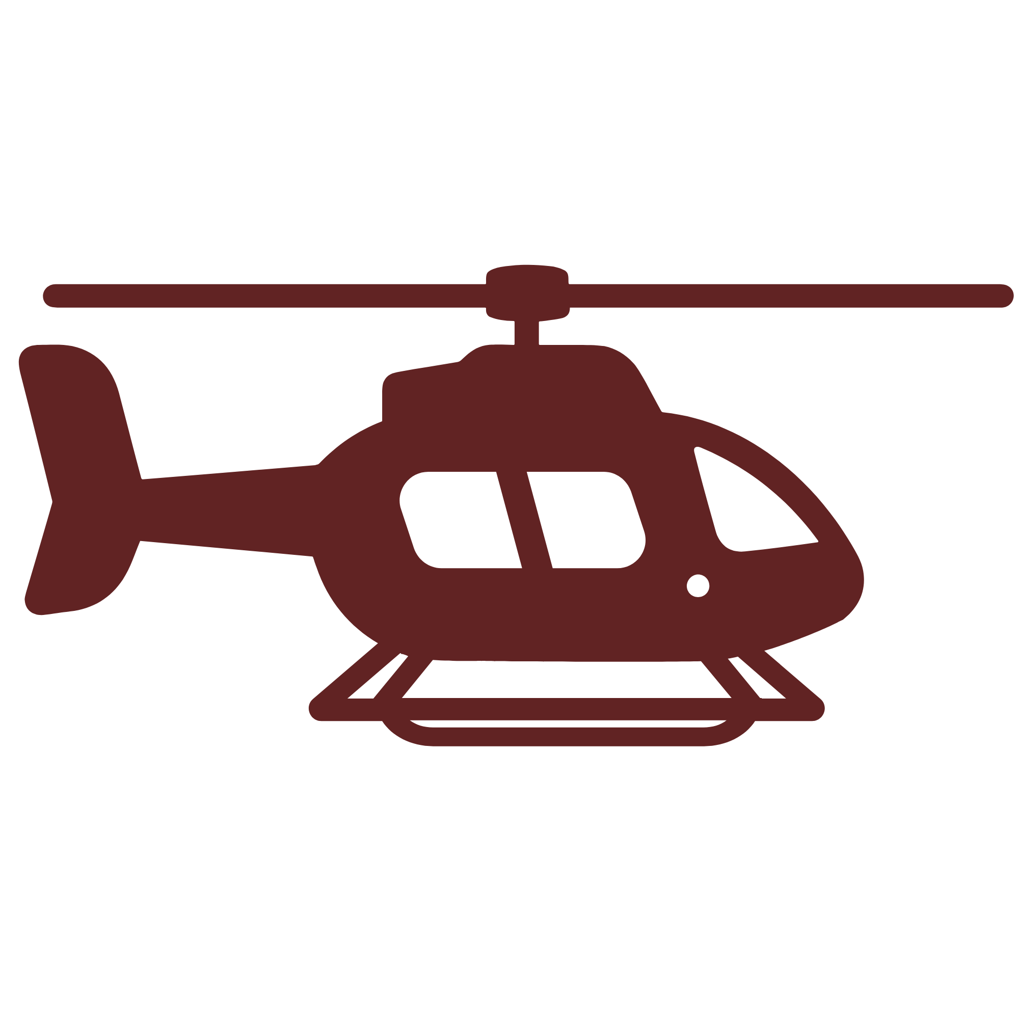 Silhouette of a helicopter viewed from the side, showing the main rotor at the top and the tail rotor at the back.