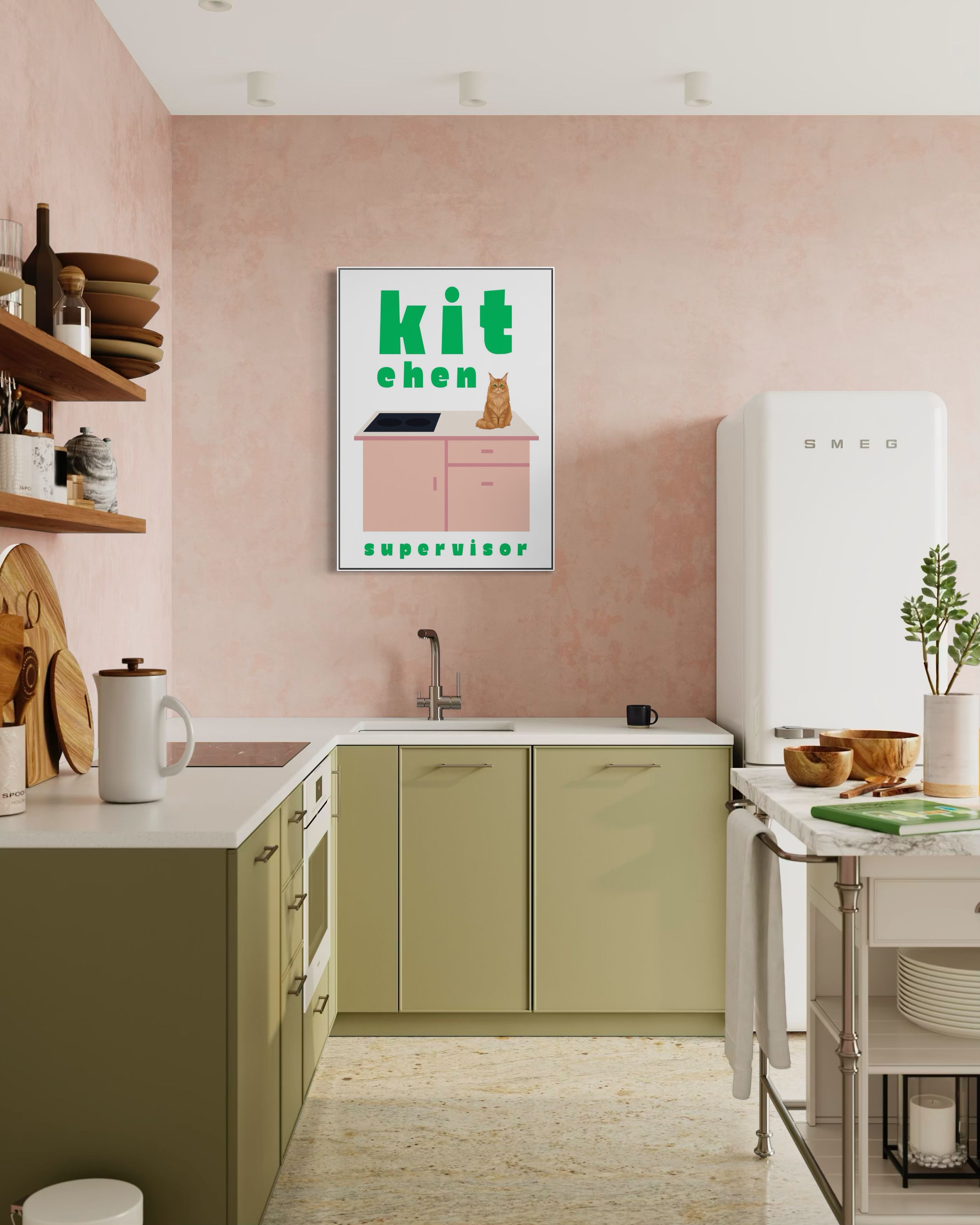 cat kitchen decor, cat wall art, funny cat print